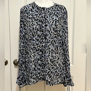 Derek Lam 10 Crosby Long Sleeve V-Neck Silk Blouse Blue Leopard 6